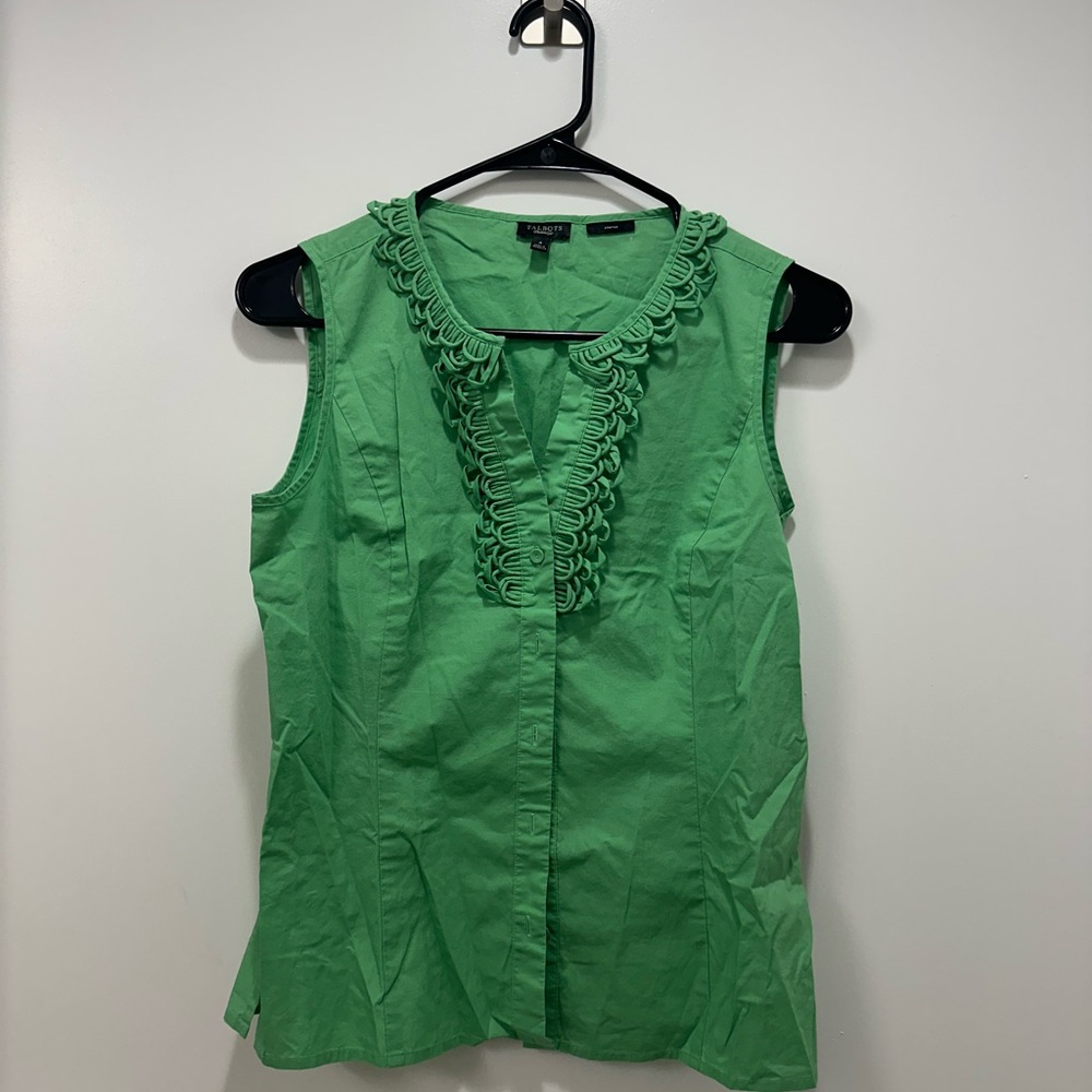 Talbots Vibrant Green Ruffle Blouse